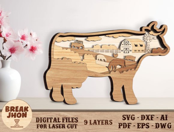 Building Dimensional Art with the Cow Farm Laser Cut File SVG and Welcome to Break Jhon Wolf Design