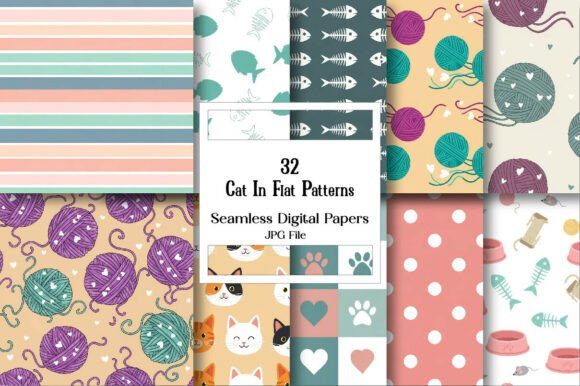 Cat in Flat Patterns Digital Paper: A Versatile Asset for Modern Design and Crafting