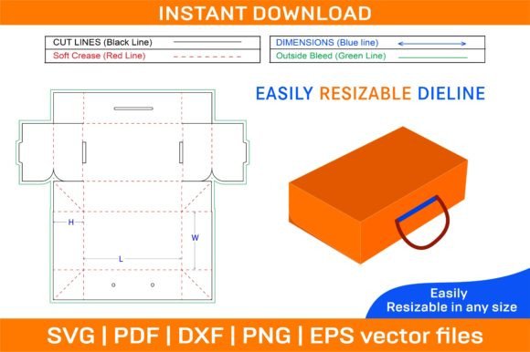 Custom Shoebox with Handle Die Cut Template Guide