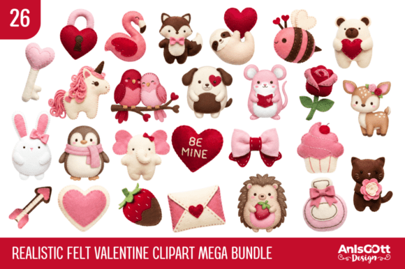 Cute Felt Valentine Clipart Bundle for Crafters
