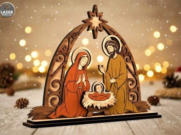 Nativity Scene - Holy Family Christmas: A Layered Tribute to Faith and Craft